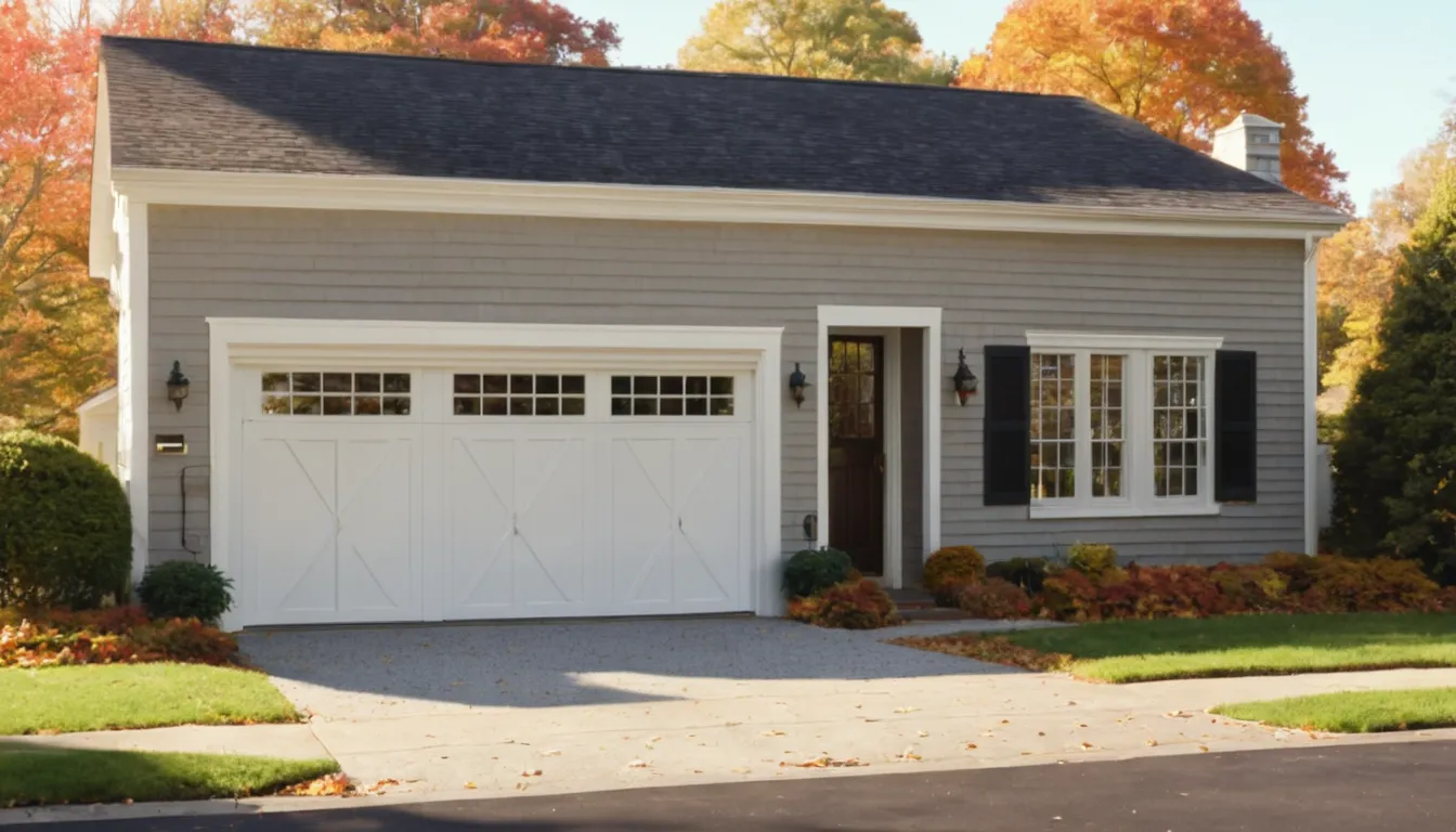 A residential garage door on a colonial home in College Park on a crisp autumn day
